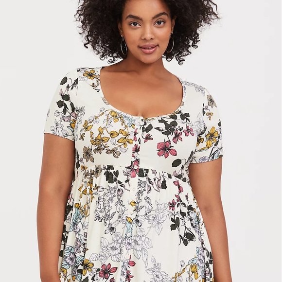 Torrid Tops - Torrid FLORAL PRINT BUTTON FRONT BABYDOLL TOP
